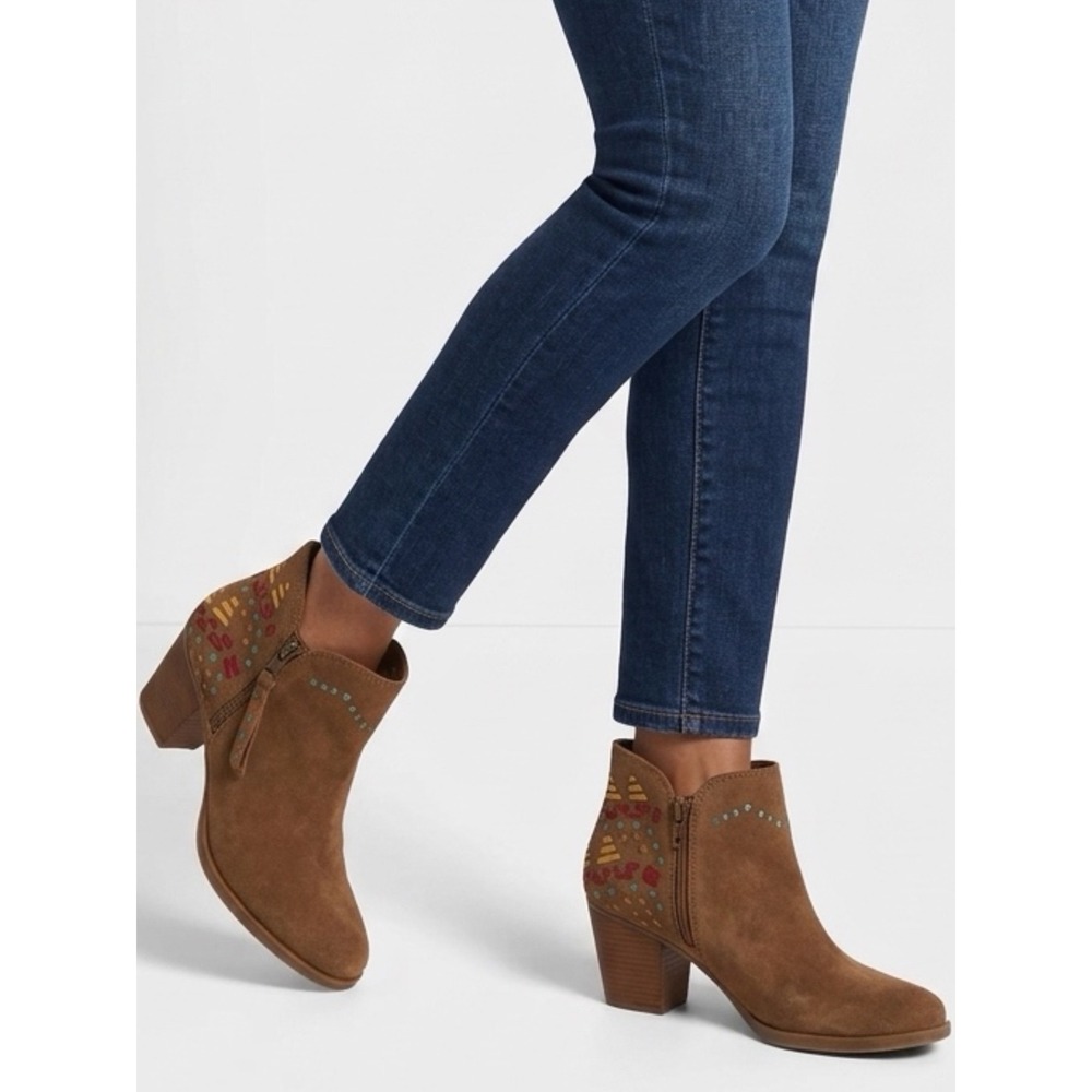 Naughty Monkey Brown Suede Woven Ankle Boots Southwestern Boho Size 6